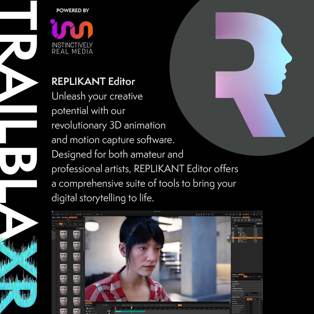 TrailblaXR B2B: REPLIKANT Editor professional tools and platform with AI capabilities enables real-time character and 3D world creation