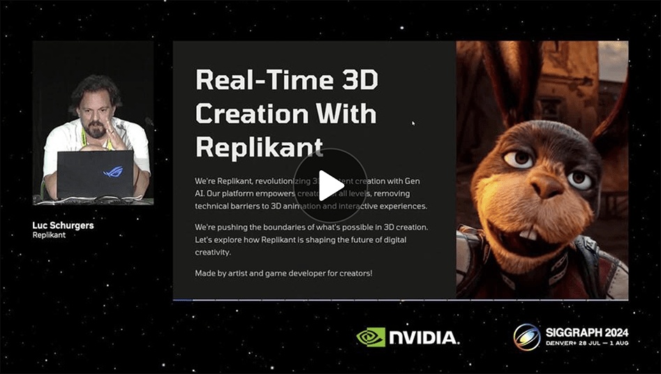 TrailblaXR interview: NIVIDIA, SIGGRAPH 2024 – Animate and Interact: Real-Time 3D Creation With REPLIKANT. Luc Schurgers demonstrates REPLIKANT's real-time conversational AI capabilites